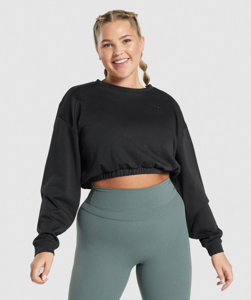 Bluzy Gymshark Whitney Cropped Damskie Czarne | PL 760VXK